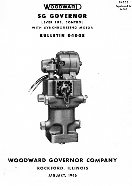 WOODWARD SG GOVERNOR Lever Fuel Control Bulletin number 04008.